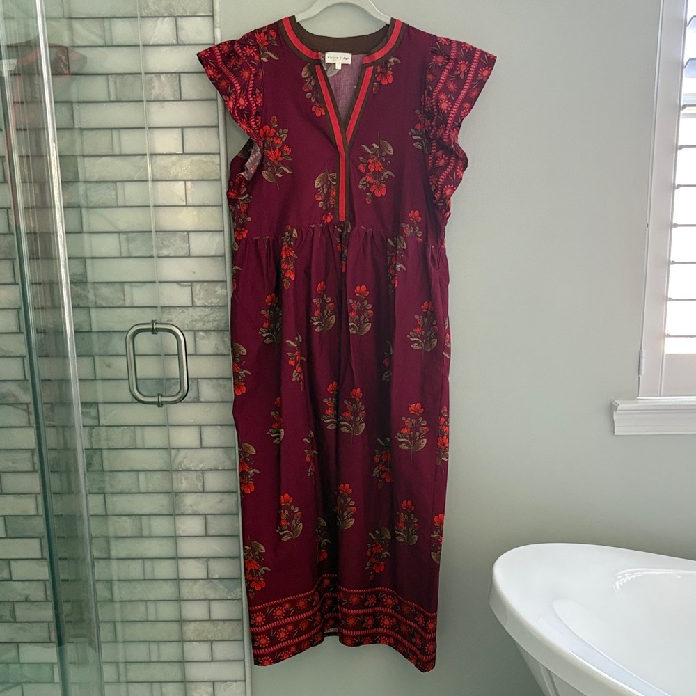 Entro Burgundy Floral Midi Dress